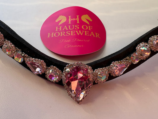 Haus of Horsewear Alaska pink pear crystal horse browband on leather