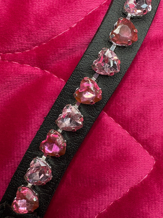 Princess Petite pink crystal heart browband on leather