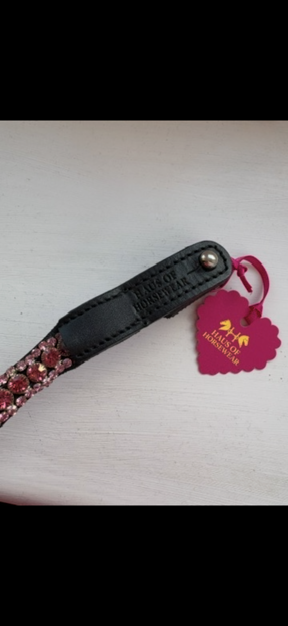 Posey mini three row pink crystal browband detail