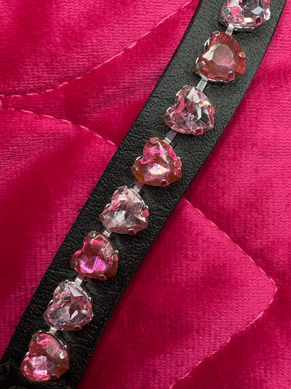 Princess Petite pink crystal heart browband on leather