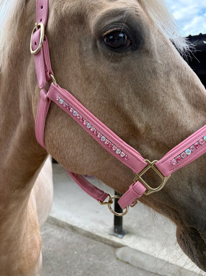 Signature Pink Leather Crystal Headcollar