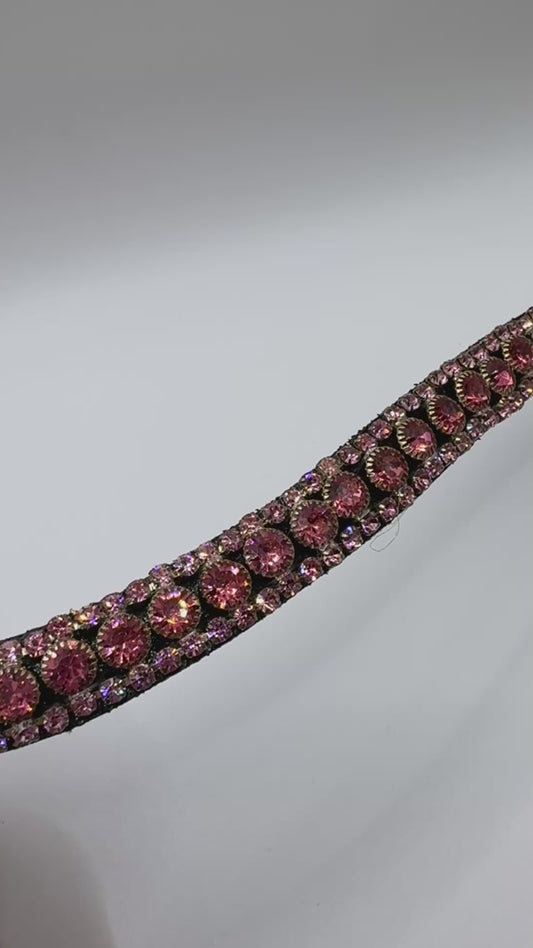 Posey Three Row Pink Crystal Horse Browband | Pony, Cob & Full